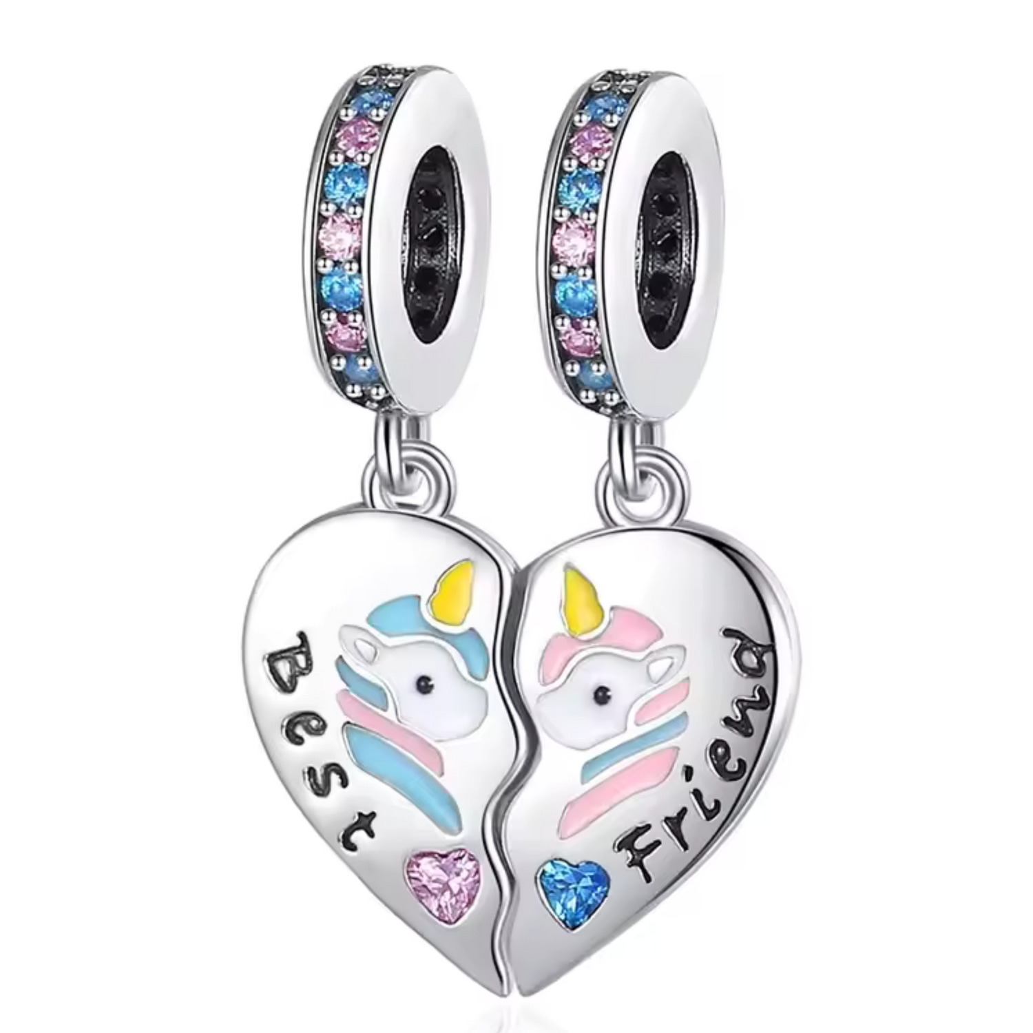 Charm Cœur à Partager Best Friends avec Licornes