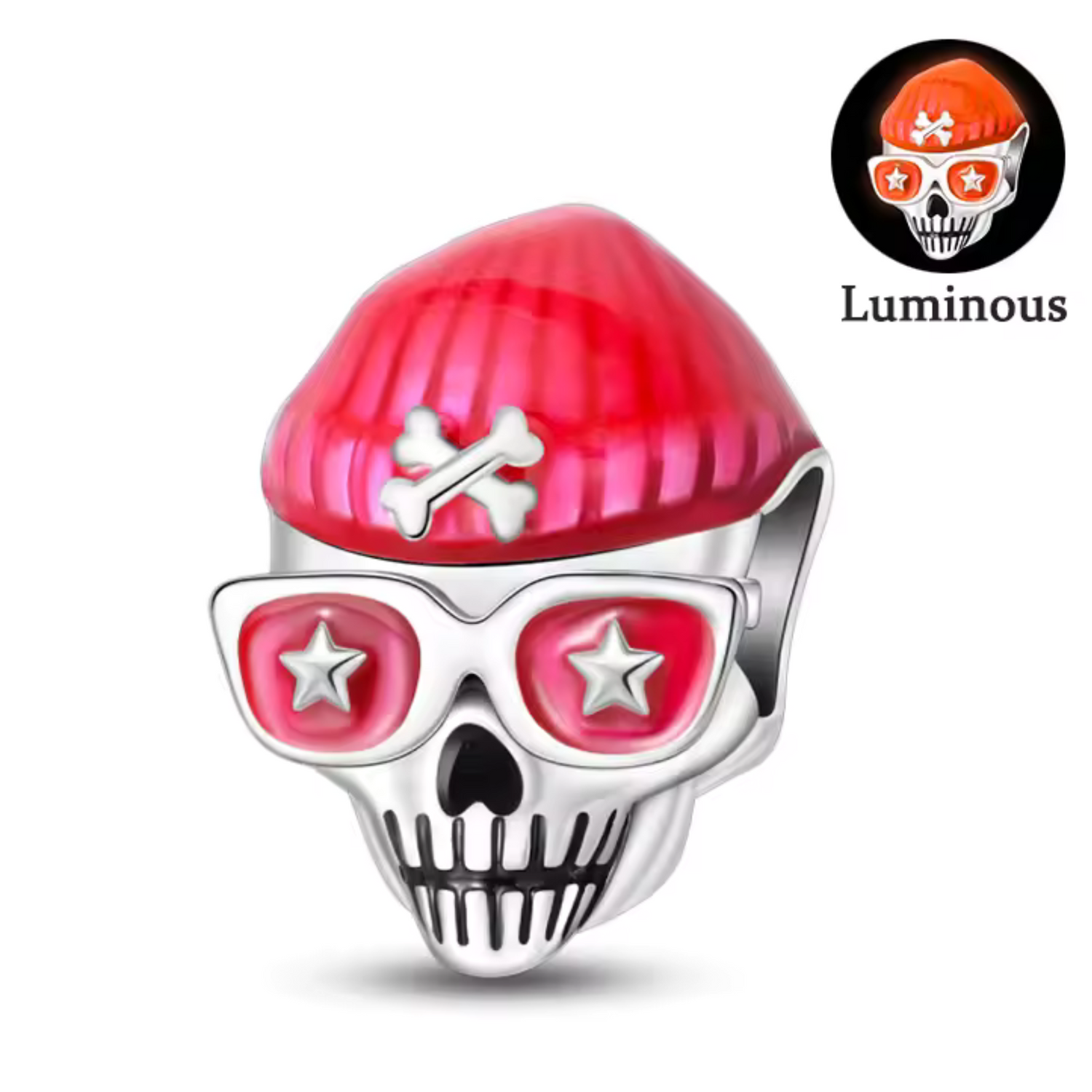 Charm Tête de Mort "Glow in the Dark" avec Lunettes