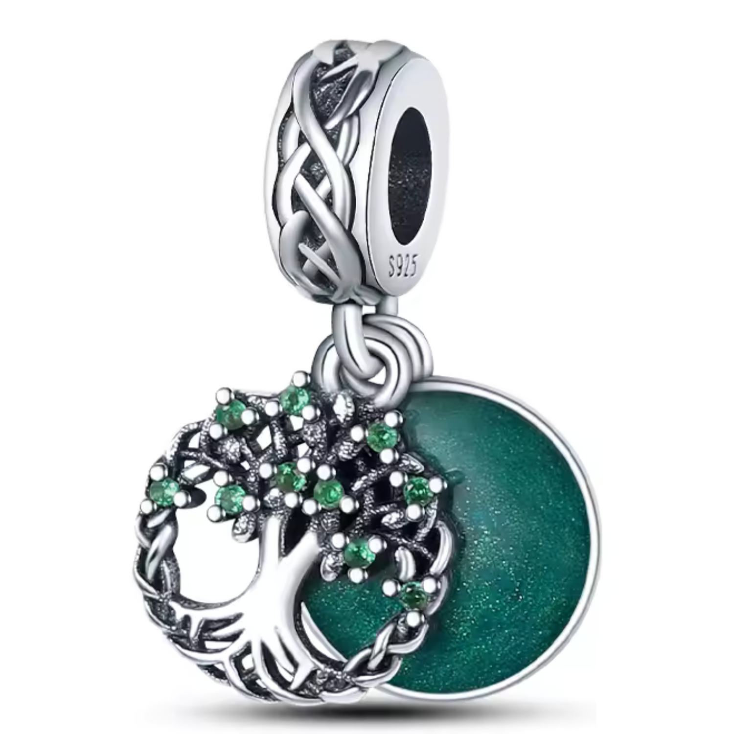 Charm Arbre de Vie avec Disque Vert
