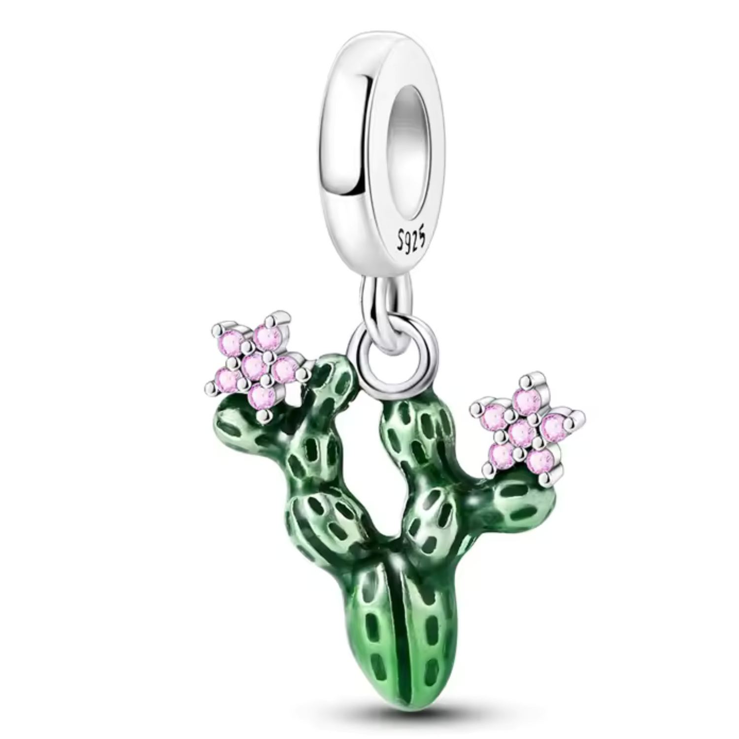 Charm Pendentif Cactus avec Fleur Rose
