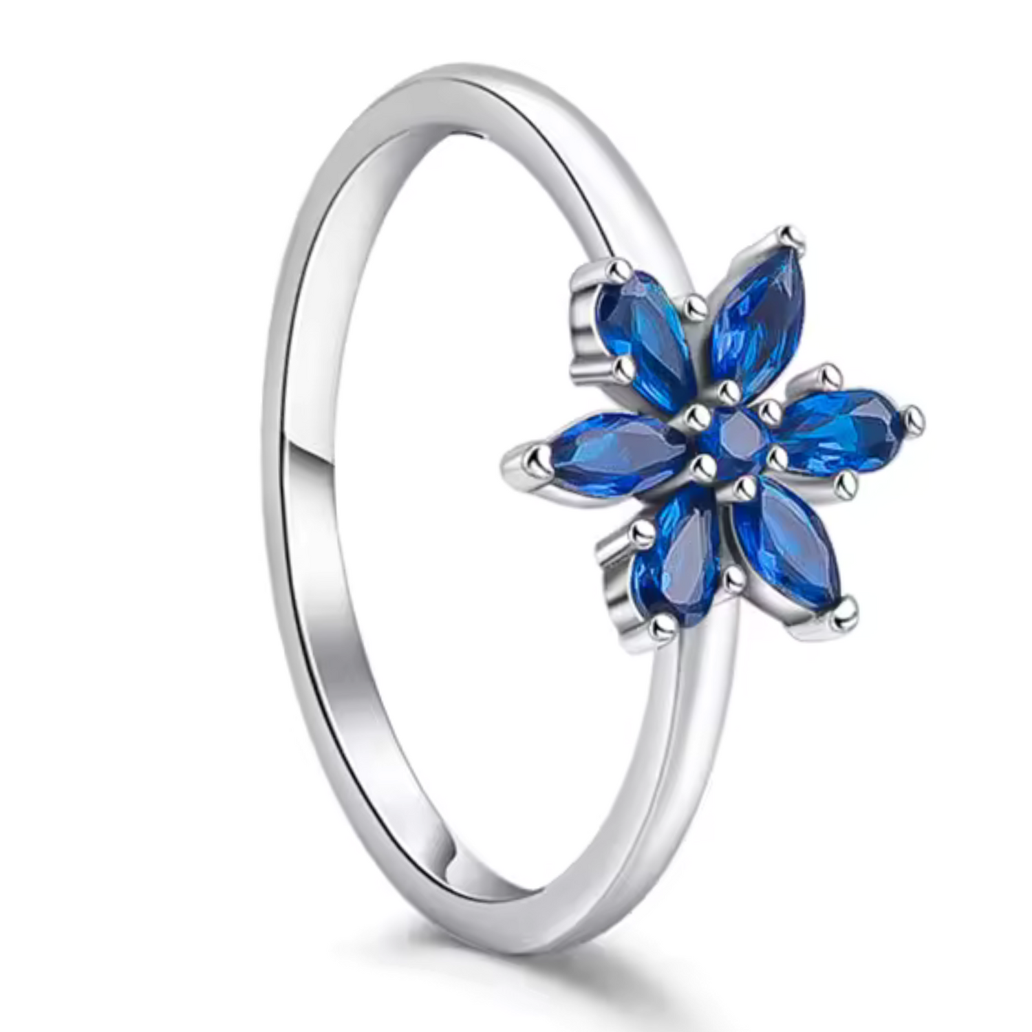 Bague Argentée Fleur Bleue – Inspiration Elsa (Reine des Neiges)
