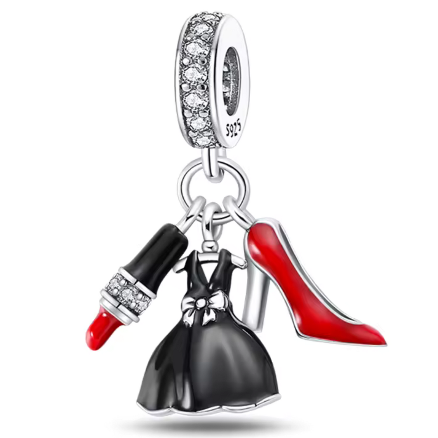 Charm Robe Noire avec Rouge à Lèvres et Talon Rouge