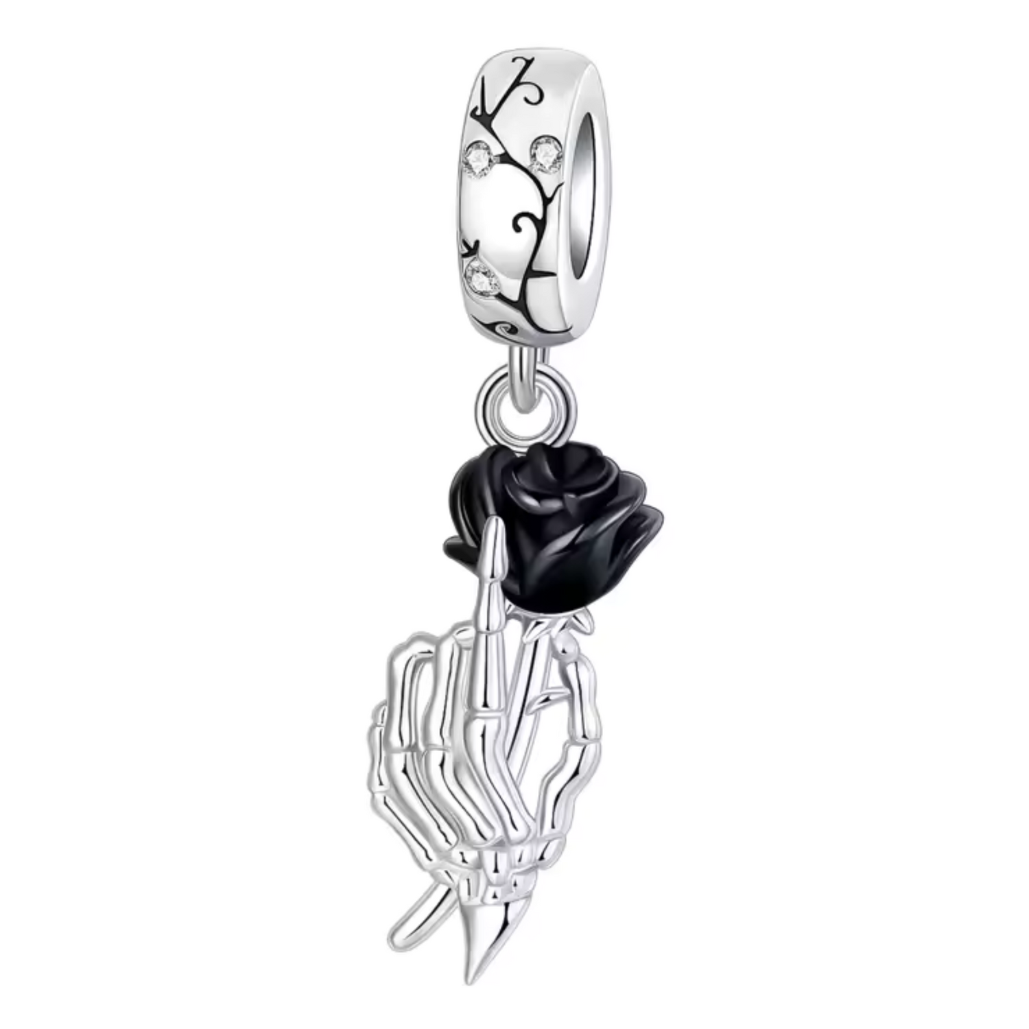 Charm - Main de Squelette et Rose Noire