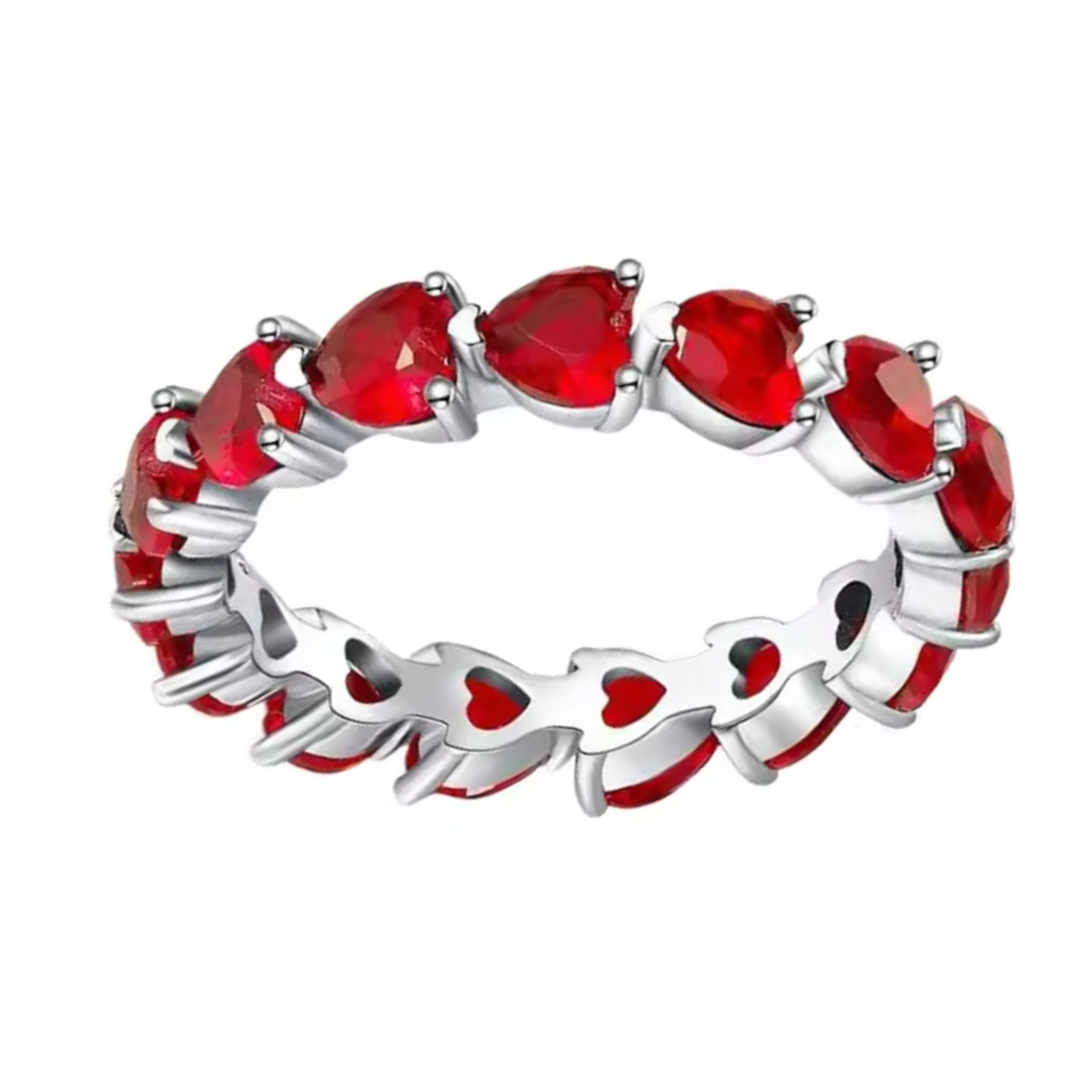 Bague Argentée Cœurs Rouges – Inspiration Blanche-Neige