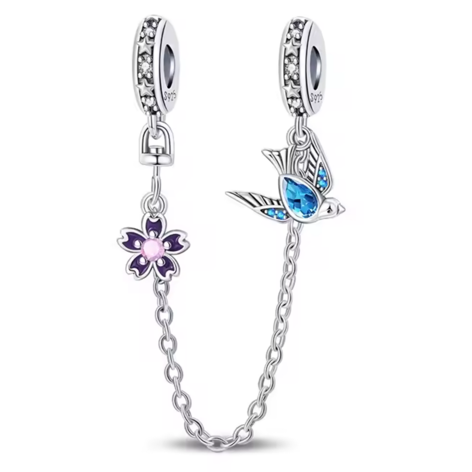 Charm Chaîne, Oiseau et Fleurs – Liberté et Élégance Naturelle