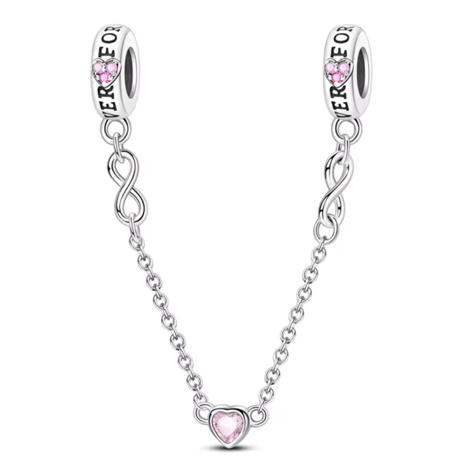 Charm Chaîne de Sécurité Signe de l'Infini et Cœur Rose