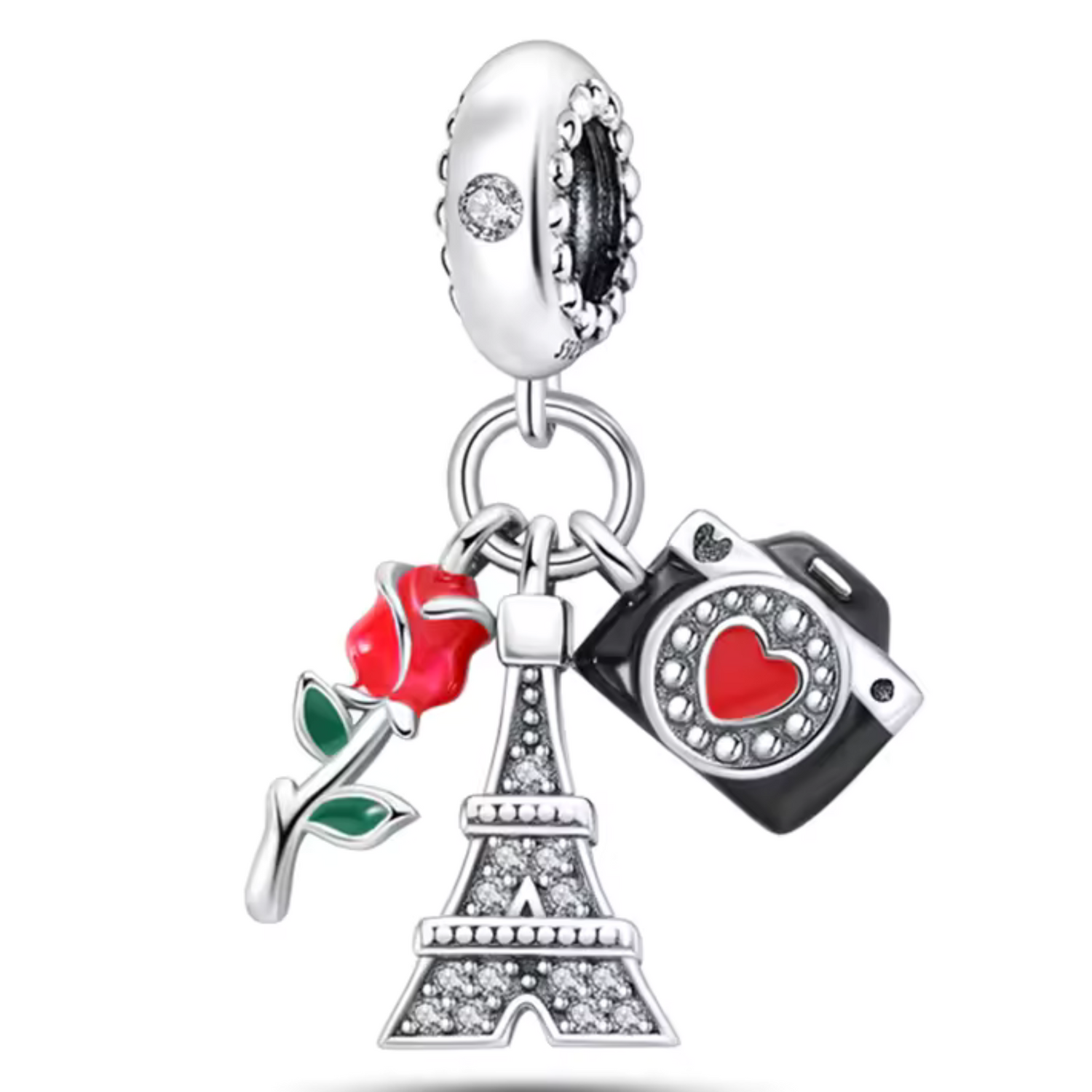 Charm Tour Eiffel, Rose et Appareil Photo