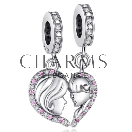 Charm Cœur à Partager Visage Maman et Fille - Charms Élégance