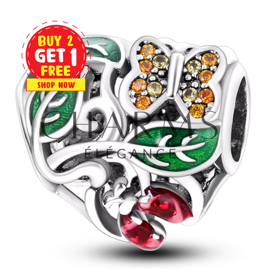 Charm Cœur avec Feuilles, Papillon et Coccinelle – Nature et Harmonie - Charms Élégance
