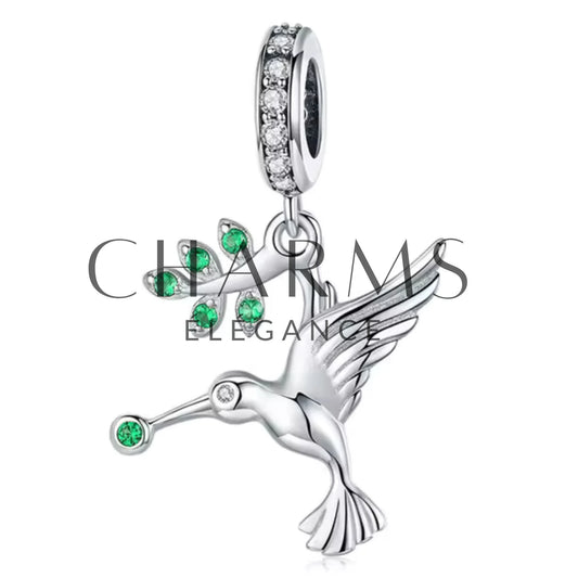 Charm - Oiseau avec Pierre Verte - Charms Élégance