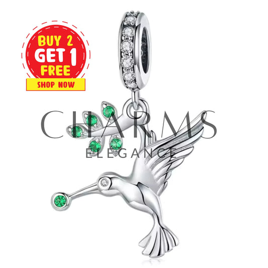 Charm - Oiseau avec Pierre Verte - Charms Élégance