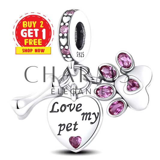 Charm Os avec Patte et Cœur "Love My Pet" - Charms Élégance