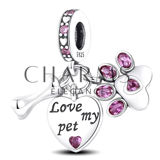 Charm Os avec Patte et Cœur "Love My Pet" - Charms Élégance
