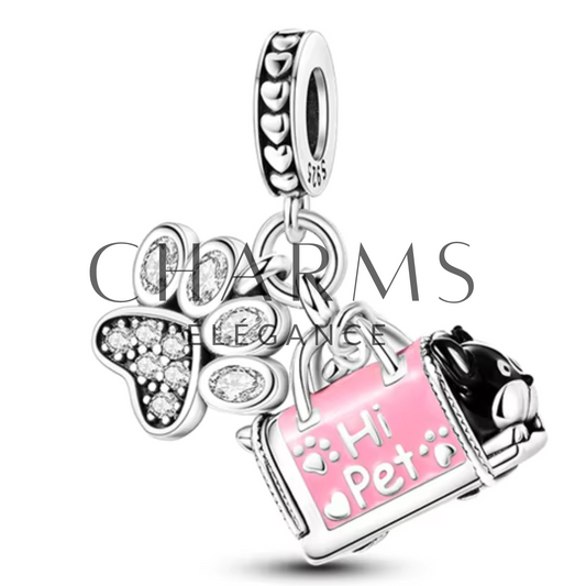 Charm Sac à Animal avec Petite Patte et Inscription "Hi Pet" - Charms Élégance