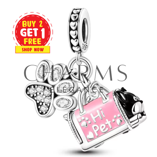 Charm Sac à Animal avec Petite Patte et Inscription "Hi Pet" - Charms Élégance