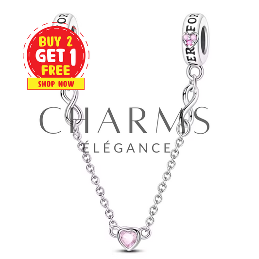 Charm Chaîne de Sécurité Signe de l'Infini et Cœur Rose - Charms Élégance