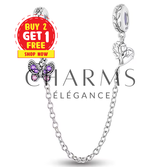 Charm Chaîne de Sécurité Papillon Violet et Arbre - Charms Élégance