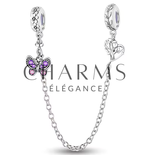Charm Chaîne de Sécurité Papillon Violet et Arbre - Charms Élégance