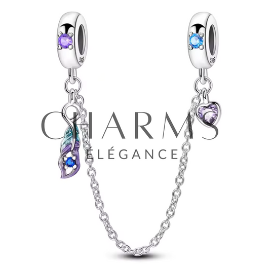 Charm Chaîne de Sécurité Plume Violette et Bleue - Charms Élégance