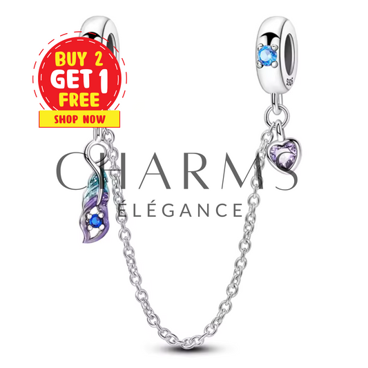 Charm Chaîne de Sécurité Plume Violette et Bleue - Charms Élégance