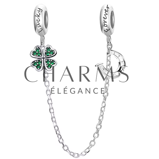 Charm Chaîne de Sécurité Trèfle et Fer à Cheval - Charms Élégance