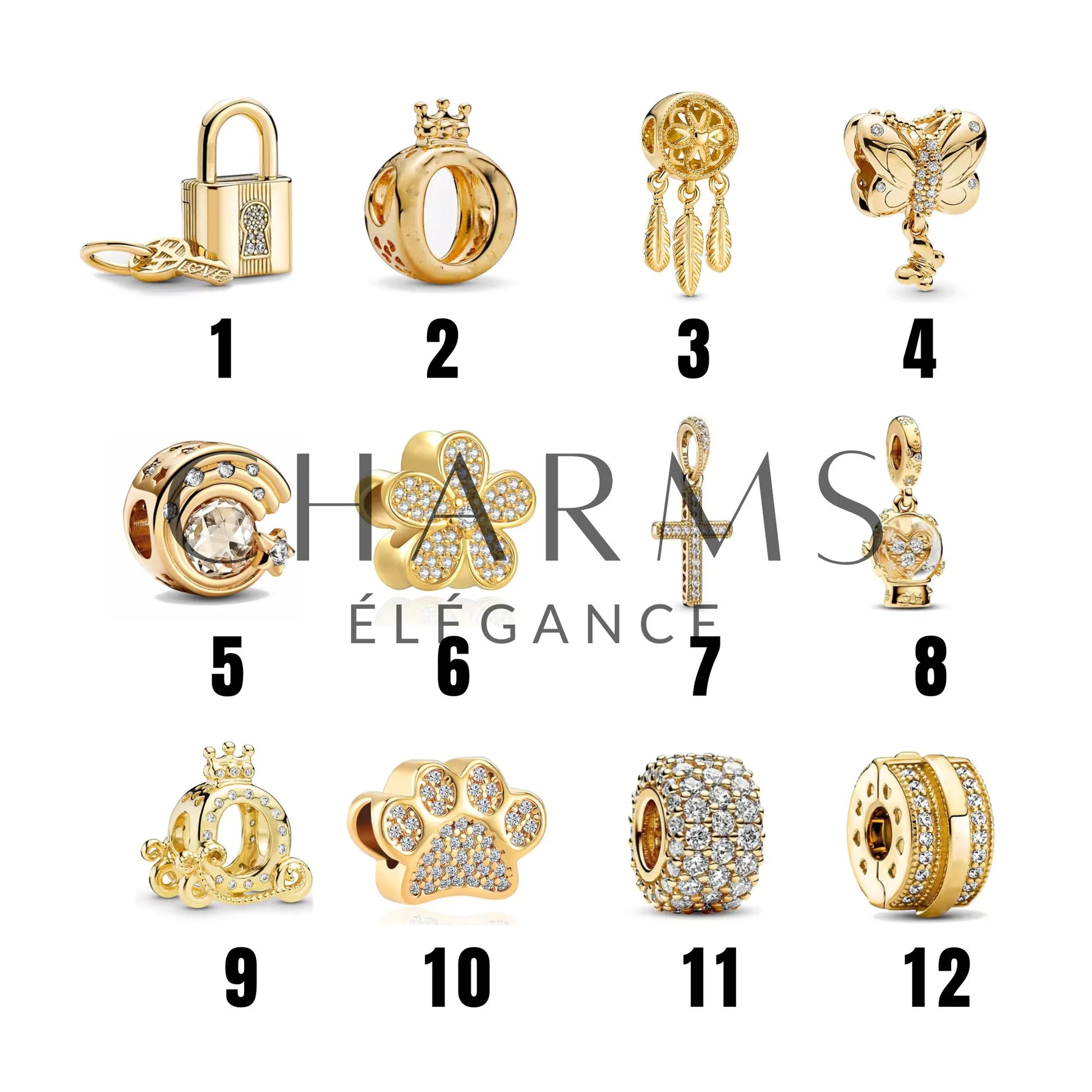 Charm - 12 Modèles Plaqué Or Scintillant - Charms Élégance