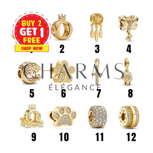 Charm - 12 Modèles Plaqué Or Scintillant - Charms Élégance