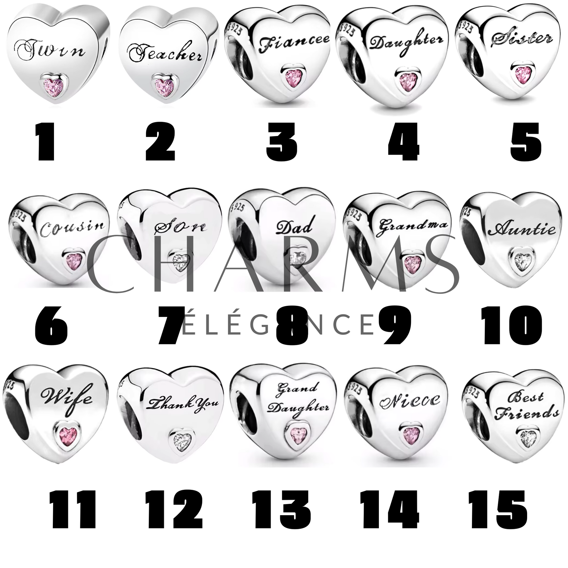 Charm Cœur Famille – 15 Designs au Choix - Charms Élégance