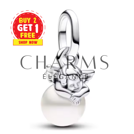 Charm Ange Argenté avec Perle Blanche – Gardien de vos Souhaits - Charms Élégance