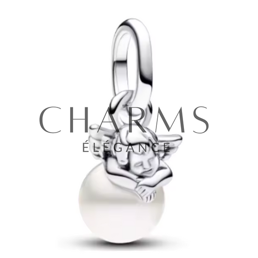 Charm Ange Argenté avec Perle Blanche – Gardien de vos Souhaits - Charms Élégance