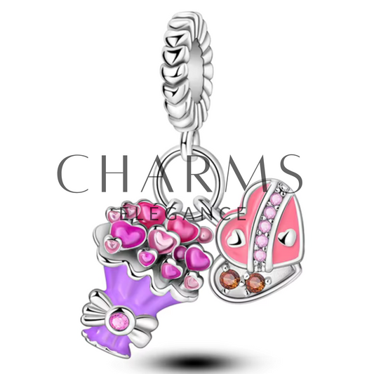 Charm Boîte de Chocolat avec un Bouquet de Fleurs - Charms Élégance