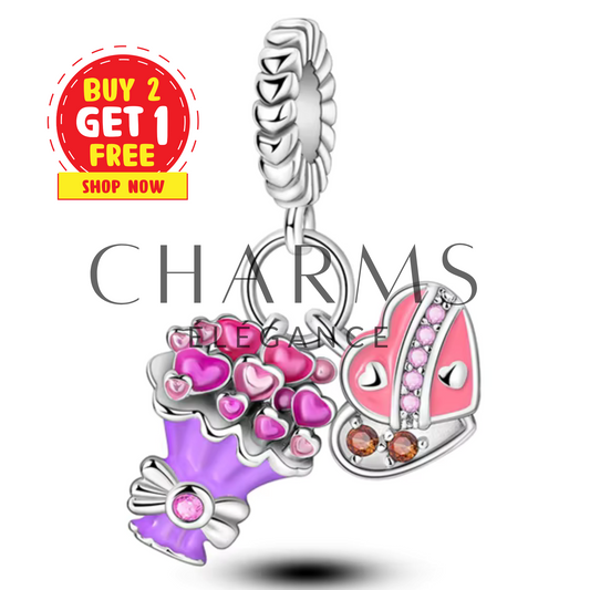Charm Boîte de Chocolat avec un Bouquet de Fleurs - Charms Élégance