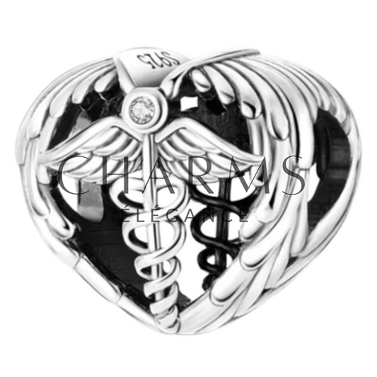 Charm Caducée dans un Cœur - Charms Élégance