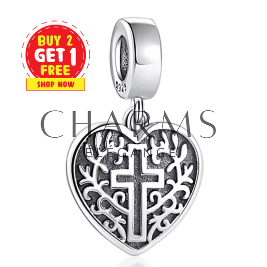 Charm Cœur avec Croix - Charms Élégance