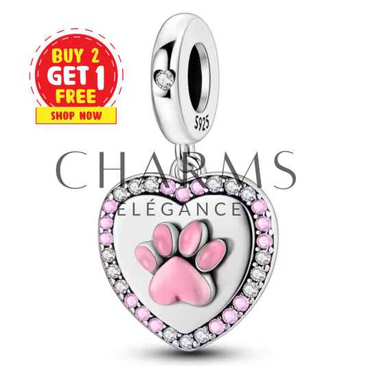 Charm Cœur avec Empreinte de Patte de Chien - Charms Élégance