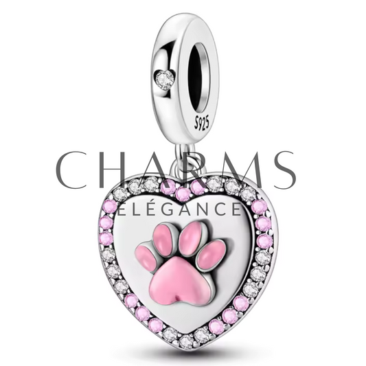 Charm Cœur avec Empreinte de Patte de Chien - Charms Élégance
