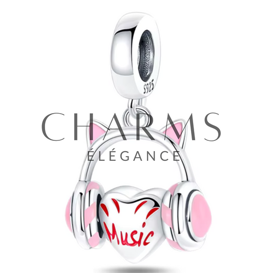 Charm Cœur avec un Casque de Musique - Charms Élégance