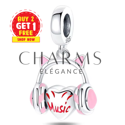 Charm Cœur avec un Casque de Musique - Charms Élégance