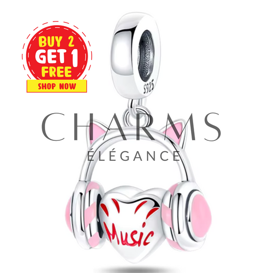 Charm Cœur avec un Casque de Musique - Charms Élégance