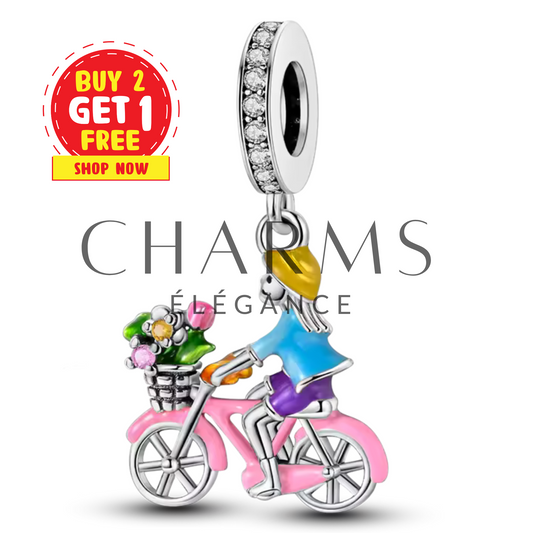 Charm – Dame à Vélo avec Bouquet de Fleurs - Charms Élégance