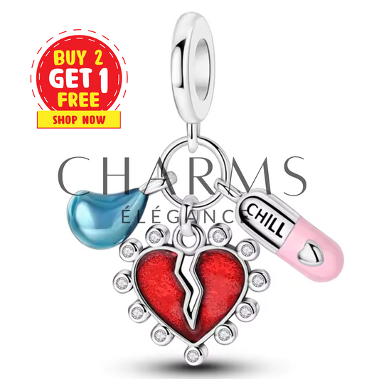 Charm Douleur & Résilience – Cœur Brisé, Pilule & Larme - Charms Élégance