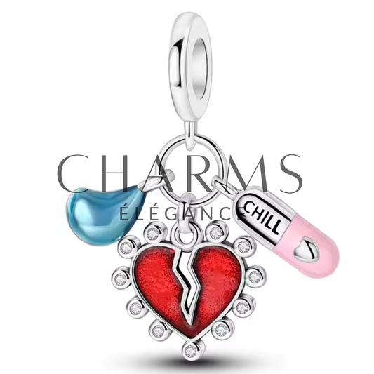 Charm Douleur & Résilience – Cœur Brisé, Pilule & Larme - Charms Élégance