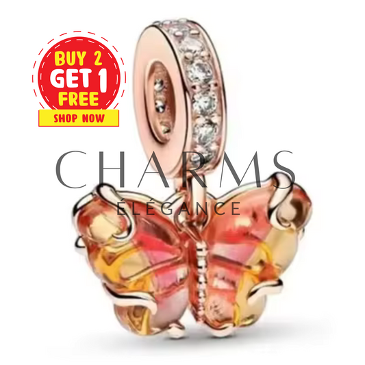 Charm Papillon Orangé Rose - Charms Élégance