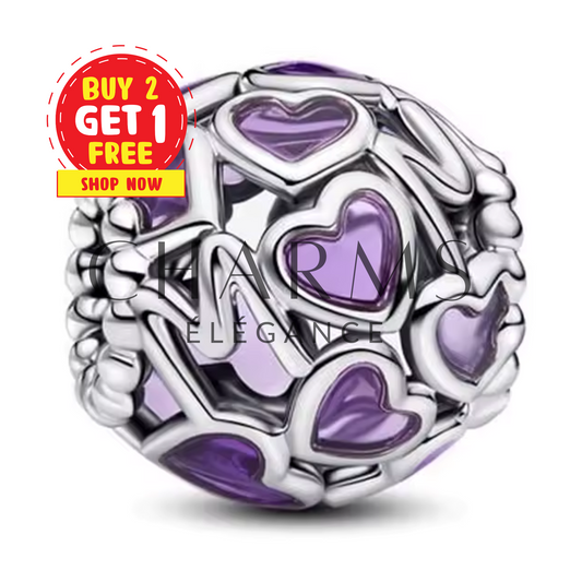 Charm Rond avec Cœurs Violets et Inscription "Mom" – Un Bijou Plein d'Amour - Charms Élégance