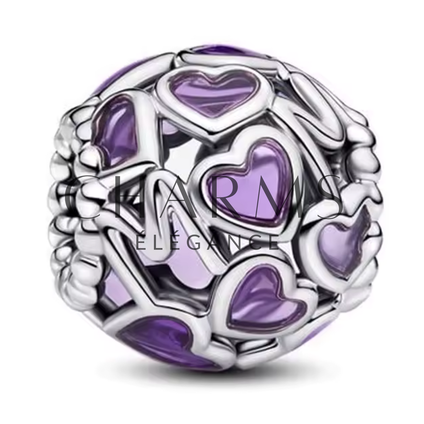Charm Rond avec Cœurs Violets et Inscription "Mom" – Un Bijou Plein d'Amour - Charms Élégance