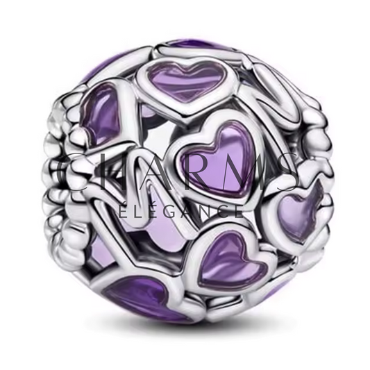 Charm Rond avec Cœurs Violets et Inscription "Mom" – Un Bijou Plein d'Amour - Charms Élégance