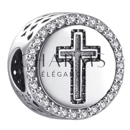 Charm Rond avec Croix et "Faith" - Charms Élégance