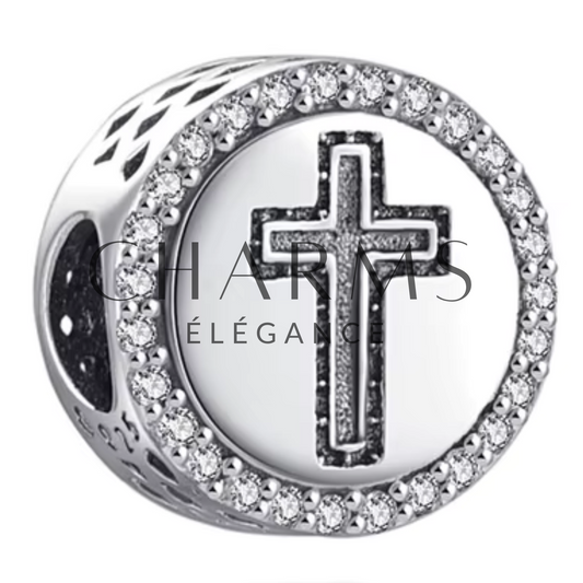 Charm Rond avec Croix et "Faith" - Charms Élégance