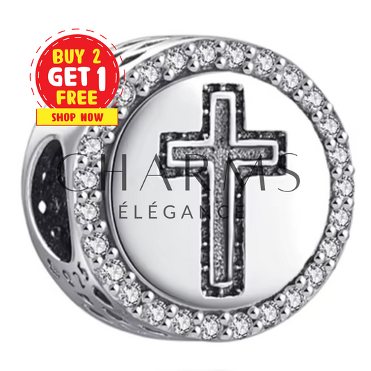 Charm Rond avec Croix et "Faith" - Charms Élégance