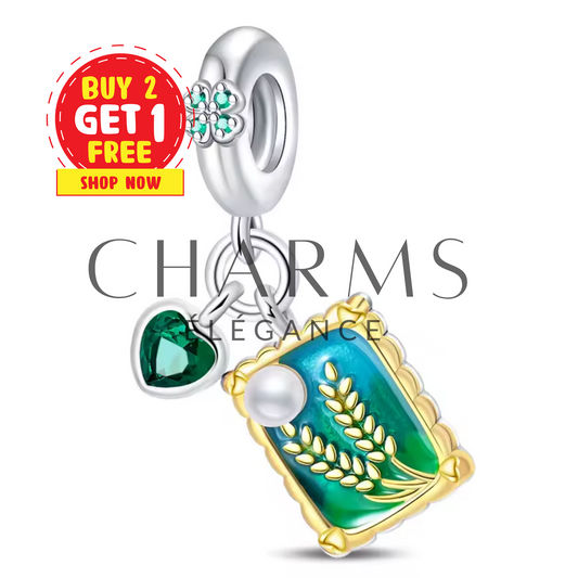 Charm Tableau avec Blé et Cœur Vert – Abondance et Espoir - Charms Élégance